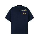 Tシャツ メンズ 半袖 クルーネック 綿100% 刺しゅう パッチポケット 小花柄 ゆったり ルーズフィット オーバーサイズ 通気性 快適 ストリート カジュアル 普段着 こなれ感 春夏 トップス カットソー 男性