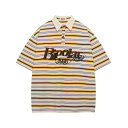 通気性抜群 コットン素材 メンズ 半袖 ポロシャツ ゆったり ルーズフィット ストライプ ボーダー柄 ロゴ刺繍 襟付き アメカジ ストリート カジュアルウェア