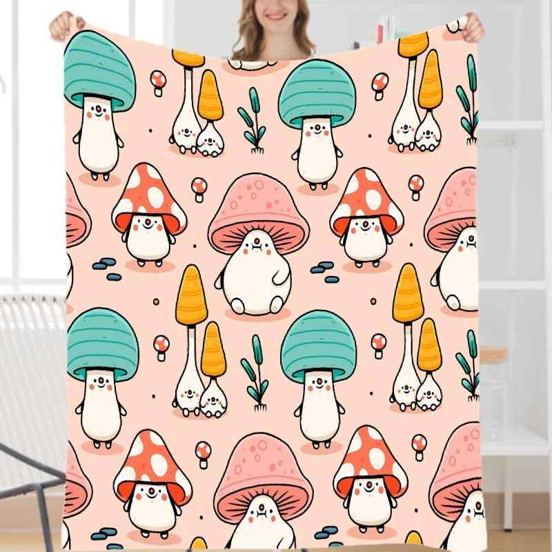 ブランケット フランネル素材 ふわふわ やわらか かわいい きのこ柄 カートゥーンデザイン オールシー..