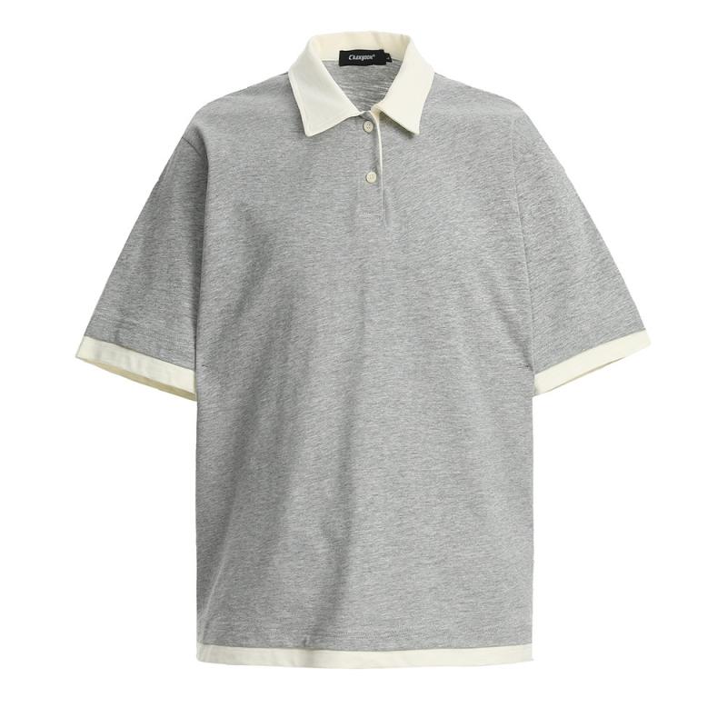 POLOシャツ メンズ 半袖 通気性 綿100% ベーシック 切り替え 春夏 アメカジ ストリート カジュアル カレッジ風 レギュラーフィット 着回し