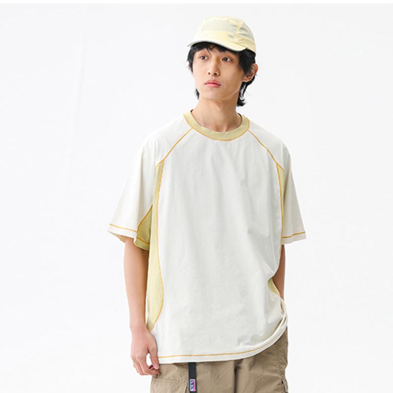 Tシャツ メンズ ゆったり 半袖 切り替え ラグランスリーブ クルーネック ストリート アメカジ カジュアル ポリエステル 通気性 春夏 カットソー