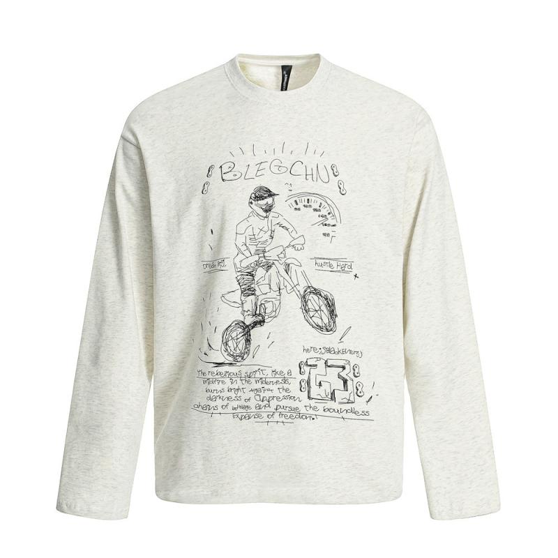 Tシャツ メンズ 長袖 ゆったり オーバーサイズ 綿100% コットン 通気性 快適 グラフィティ 抽象柄プリント ストリートファッション ヒップホップ 普段着 部屋着 カジュアル 春秋 クルーネック