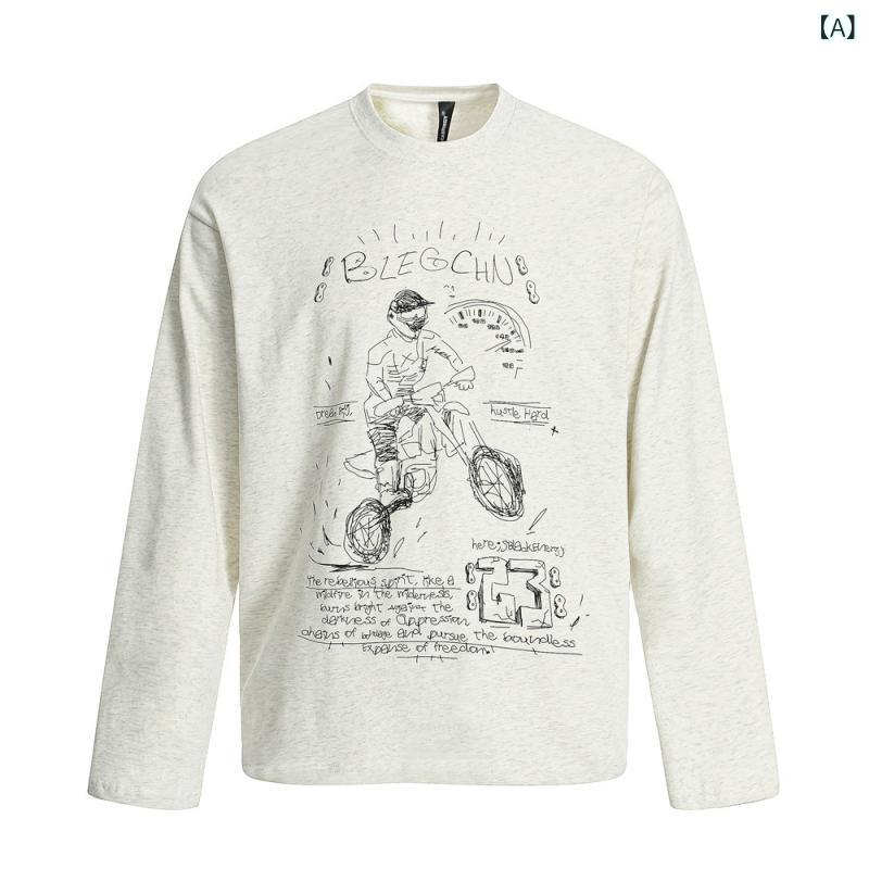 Tシャツ メンズ 長袖 ゆったり オーバーサイズ 綿100% コットン 通気性 快適 グラフィティ 抽象柄プリント ストリートファッション ヒップホップ 普段着 部屋着 カジュアル 春秋 クルーネック