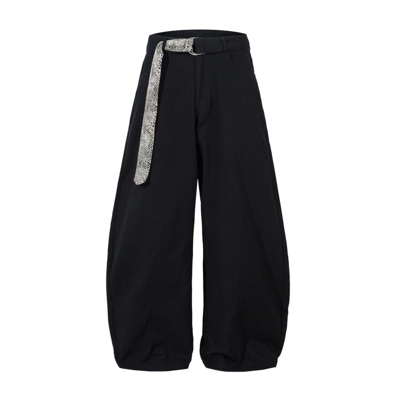 デニムパンツ メンズ レディース ベルト付き ミドルウエスト ノンストレッチ ルーズ ワイドストレート ..