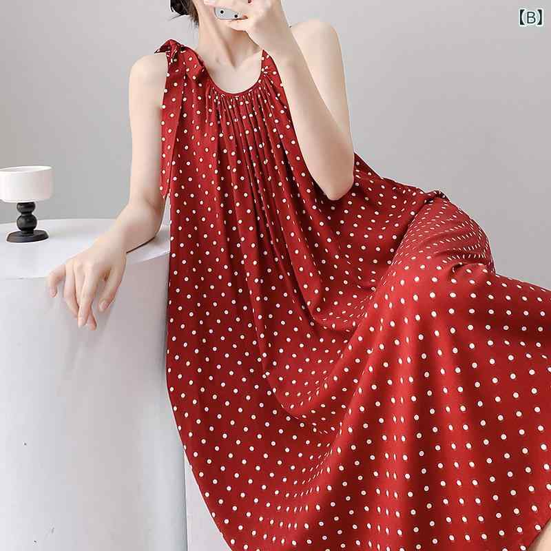 ワンピース レディース キャミソール マキシ丈 薄手 涼しい 通気性 快適 レーヨン素材 ドット柄 ルームウェア ワンマイルウェア リゾートスタイル 大人可愛い 春夏秋 パジャマ