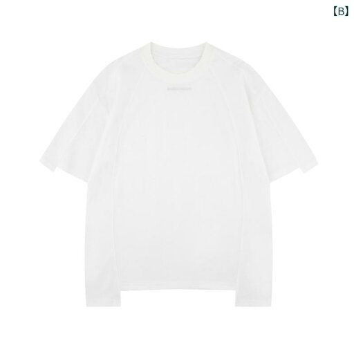 Tシャツ メンズ 綿混 通気性 デザイン アシンメトリー 切り替え ゆったり ルーズフィット 無地 個性的 ストリート系 トレンド感 半袖 カジュアル 普段使い 夏服 ブラック ホワイト