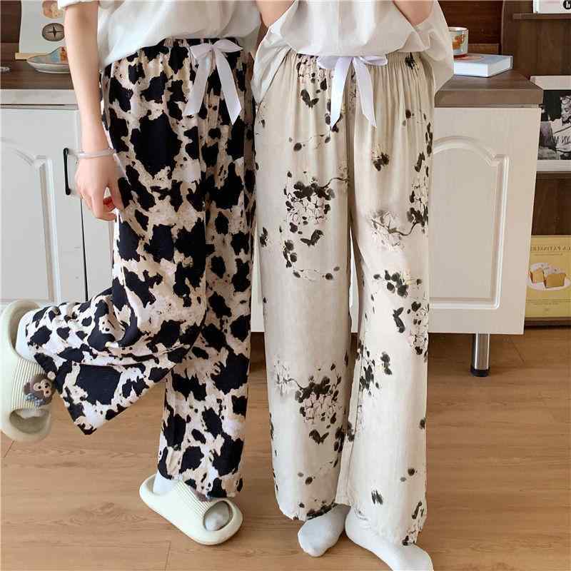 パンツ レディース 再生繊維 薄手 通気性 ドレープ感 ゆったり ストレート ワイド ハイウエスト ストライプ マキシ丈 ルームウェア パジャマ 部屋着 ワンマイルウェア カジュアル