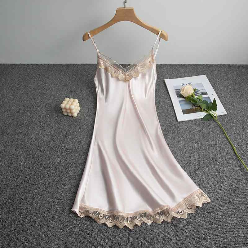 ナイトドレス レディース 接触冷感 薄手 通気性 快適 Vネック レース ノースリーブ ゆったり 大きいサイズ セクシー ショート丈 シルクタッチ 高級感 部屋着 ルームウェア 春夏