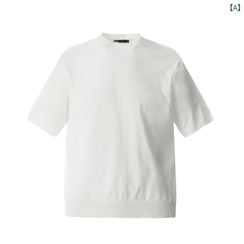 Tシャツ メンズ 男性用 通気性 ノーアイロン アメカジ ストリート カジュアル 無地 シンプル 半袖 ニットTシャツ カットソー ゆったり リラックス 普段着 デイリー 着回し抜群 春夏物 綿混 ホワイト グレー ブラック