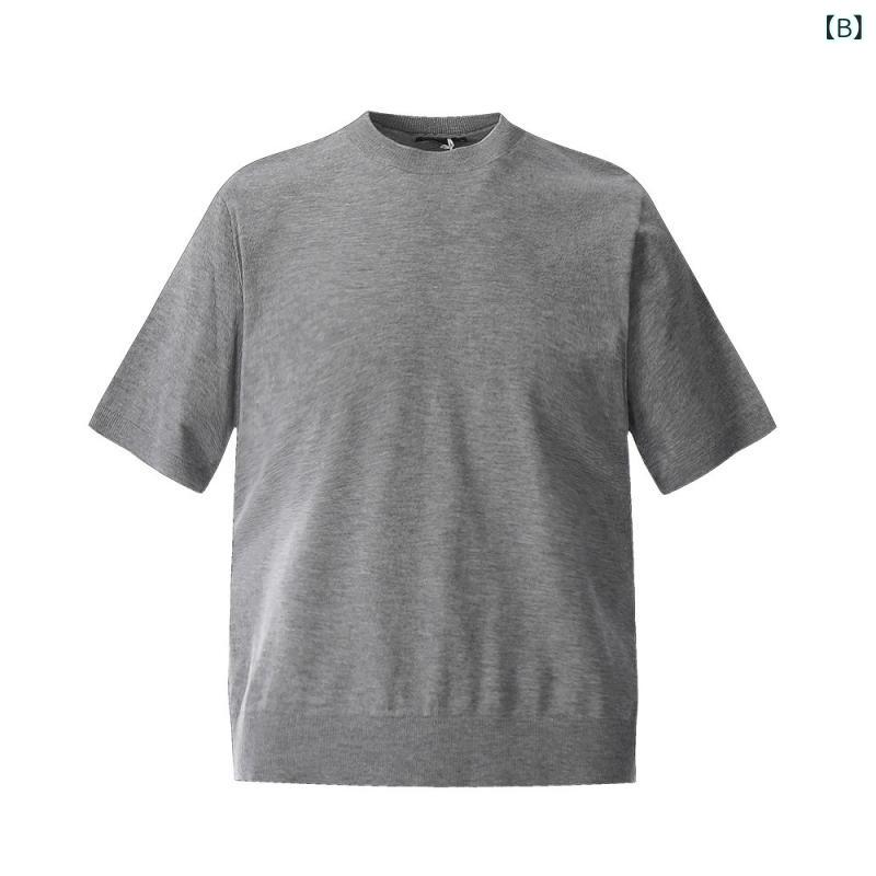 Tシャツ メンズ 男性用 通気性 ノーアイロン アメカジ ストリート カジュアル 無地 シンプル 半袖 ニットTシャツ カットソー ゆったり リラックス 普段着 デイリー 着回し抜群 春夏物 綿混 ホワイト グレー ブラック