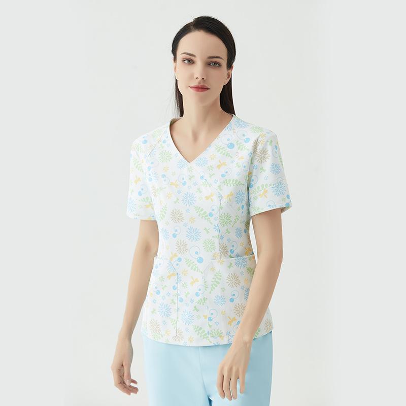 スクラブ レディース 吸汗速乾 半袖 Vネック 医療用 看護師服 医師 ドクターウェア 歯科 口腔外科 小児科 手術着 ユニフォーム 白衣 ポリエステル