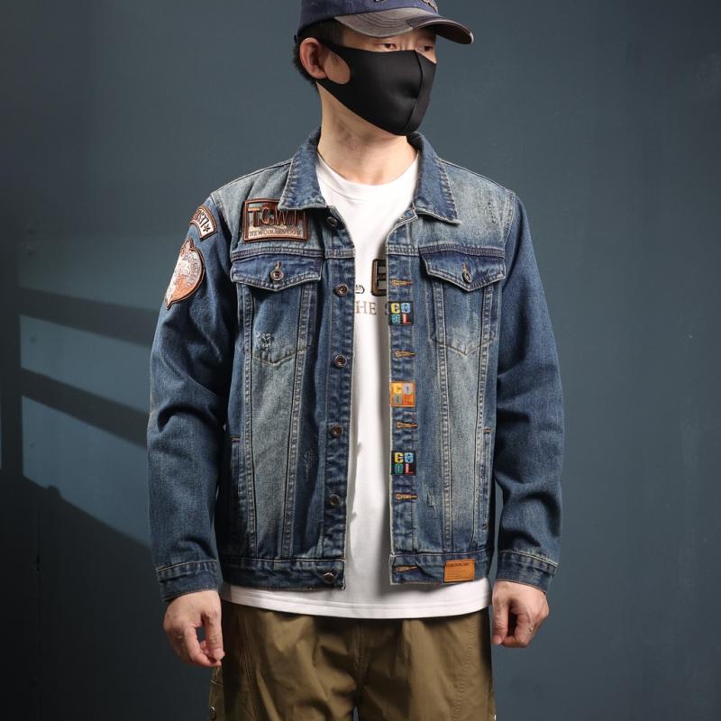 ジャケット メンズ デニムジャケット Gジャン ゆったり ビッグシルエット ストリート系 レトロ カジュアル 耐摩耗性 フードなし コットン 濃色 ブルー 秋冬