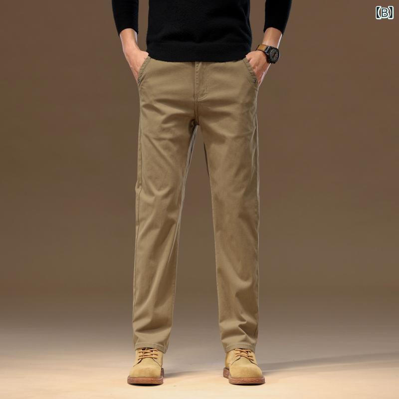 パンツ メンズ ゆったり ルーズ ストレートシルエット イージーケア ストレッチ 耐久性 マルチポケット カジュアル デイリーユース 着回し オールシーズン アメカジ ロング丈