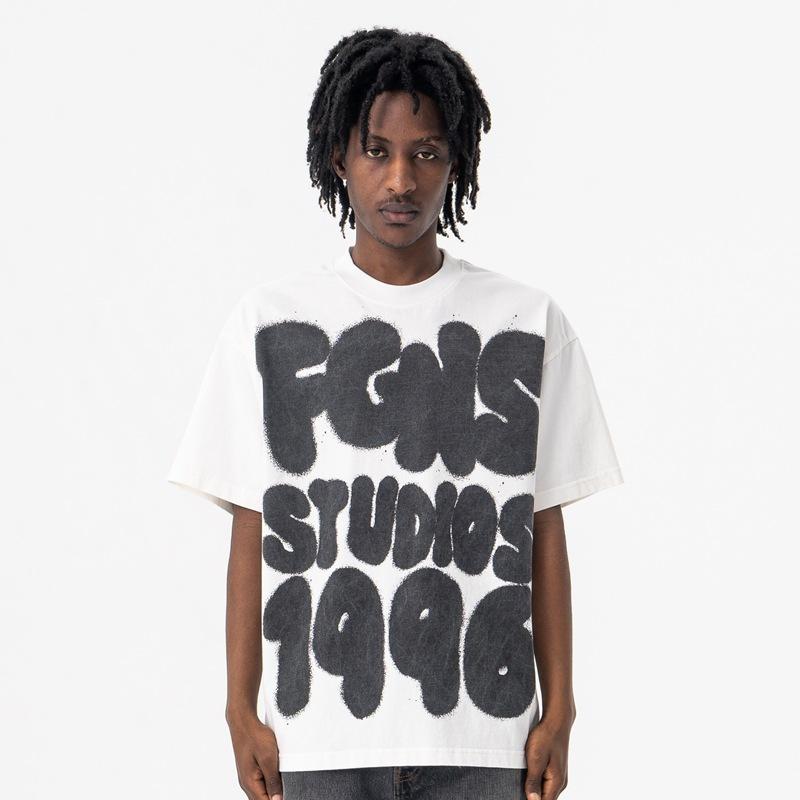 楽天モズラボTシャツ メンズ 春夏 コットン ゆったり ルーズフィット ドロップショルダー 半袖 クルーネック アメリカンストリート カートゥーングラフィティプリント カジュアル