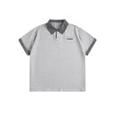 ポロシャツ メンズ ゆったり ルーズフィット カジュアル 欧米風 ストリート 通気性 シワになりにくい 小格子柄 配色切り替え 襟付き 半袖 綿100% 春夏 ブラック グレー