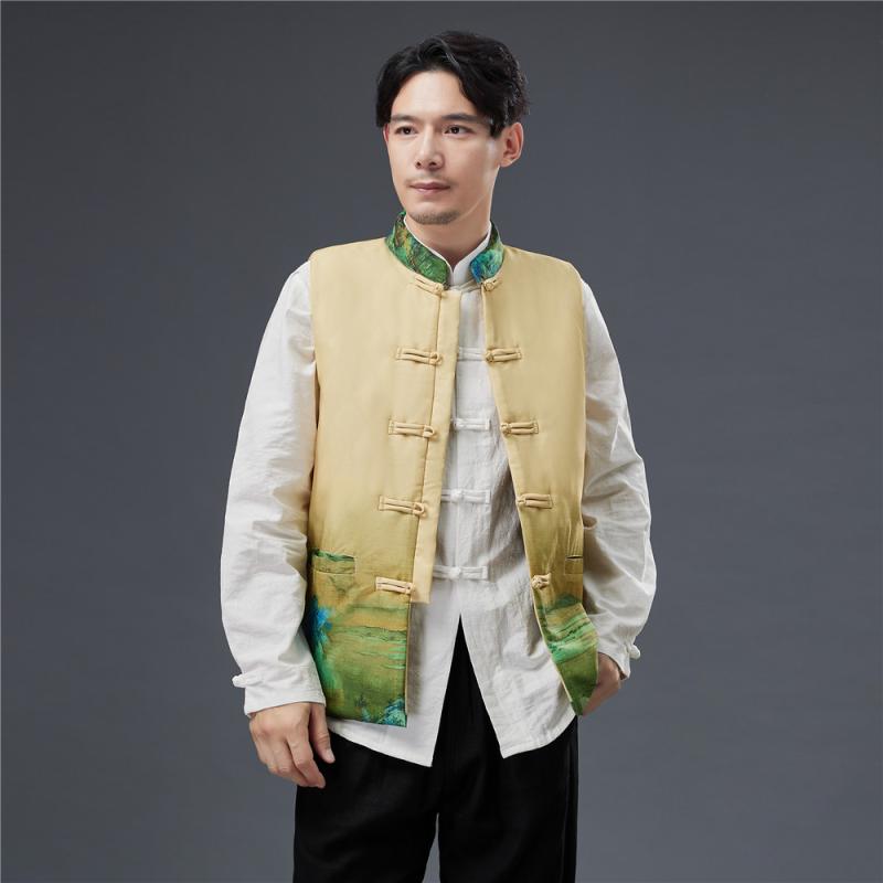 ベスト メンズ 防シワ イージーケア しなやかなドレープ ゆったりシルエット Vネック 前開き シングル..