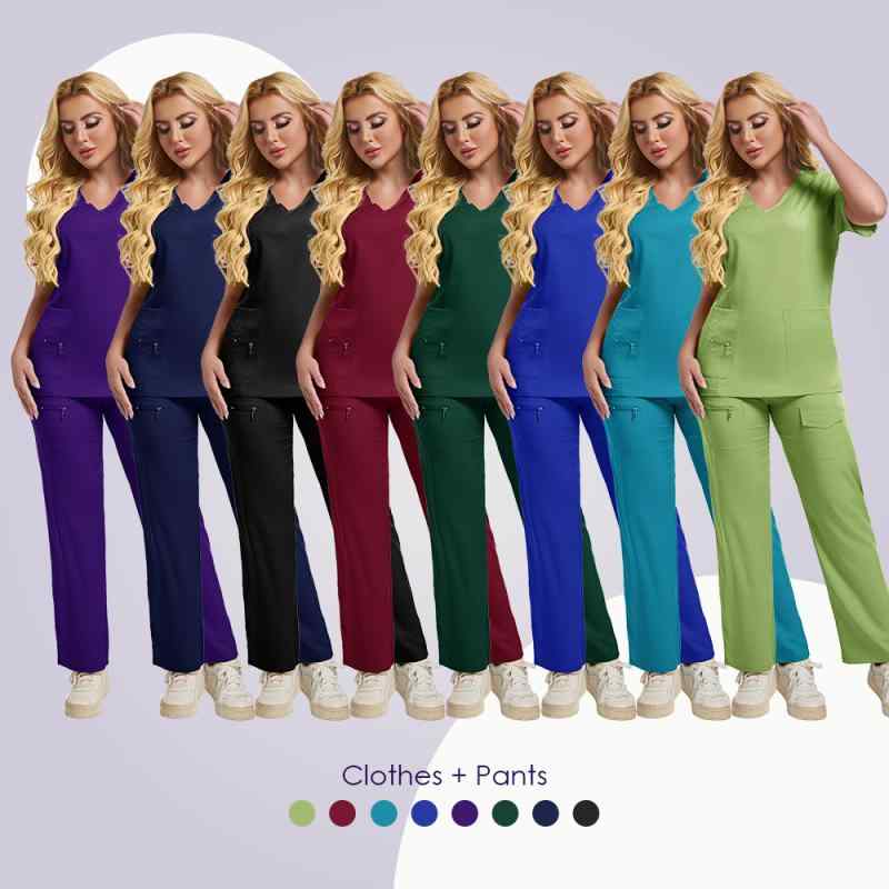 スクラブ レディース 吸汗速乾 軽量 ポリエステル Vネック 半袖 医療用 手術衣 ナース服 ドクター 看護..