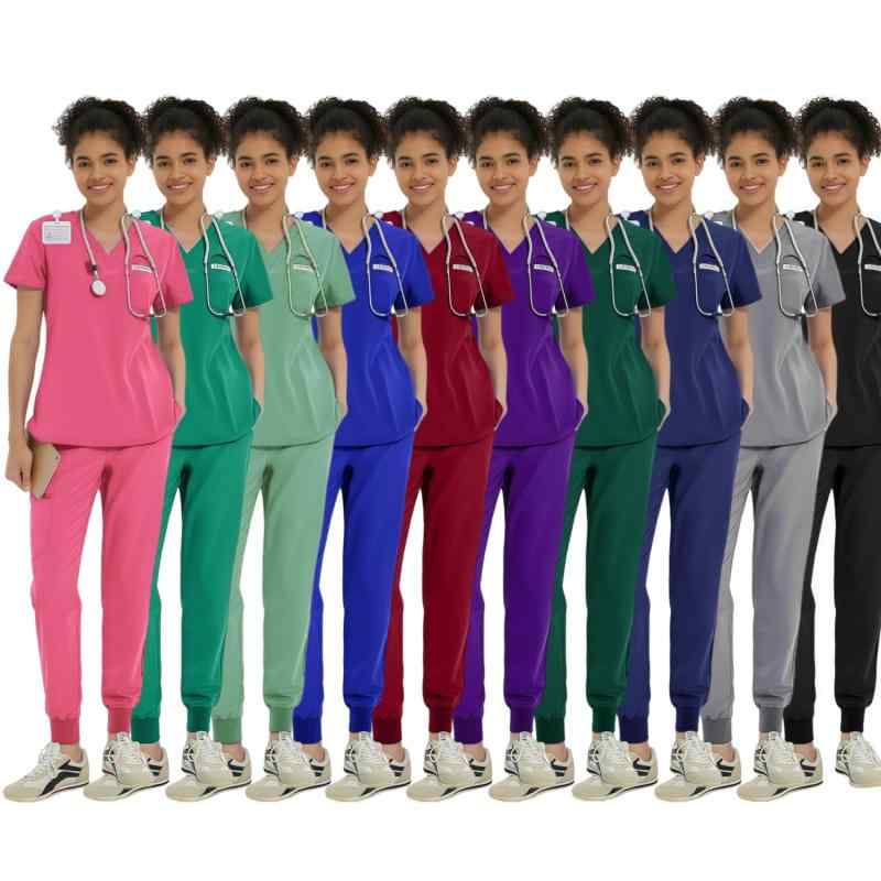 スクラブ レディース メンズ ユニセックス 吸汗速乾 Vネック 細見え スリム 医療 介護 歯科 ペットサロン セットアップ 半袖 ポリエステル ストレッチ 春夏秋