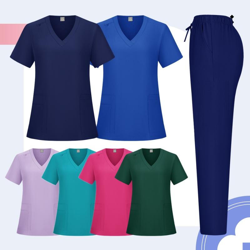 スクラブ レディース 吸汗速乾 Vネック 半袖 医療用白衣 病院 美容クリニック 看護師 ナース服 介護士 制服 ユニフォーム ストレート ポリエステル 春夏秋