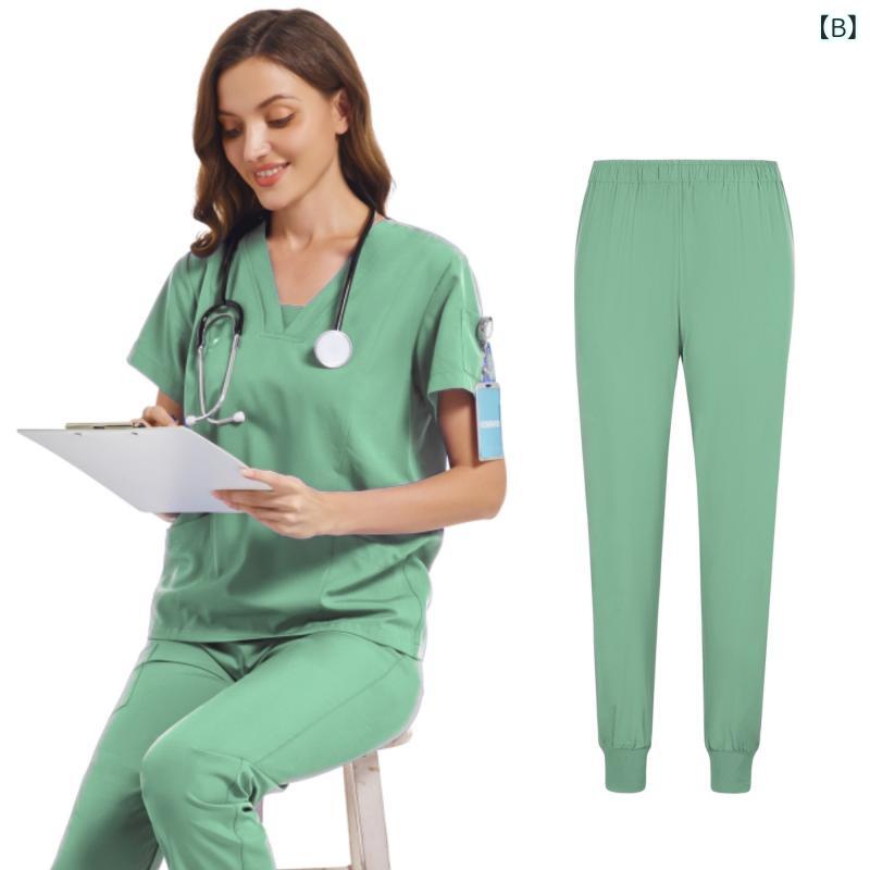 スクラブ 男女兼用 医療用 手術着 医師 看護師 病院 歯科 介護 美容院 制服 ユニフォーム 吸汗速乾 Vネック 短袖 ロングパンツ セット 快適 春夏秋
