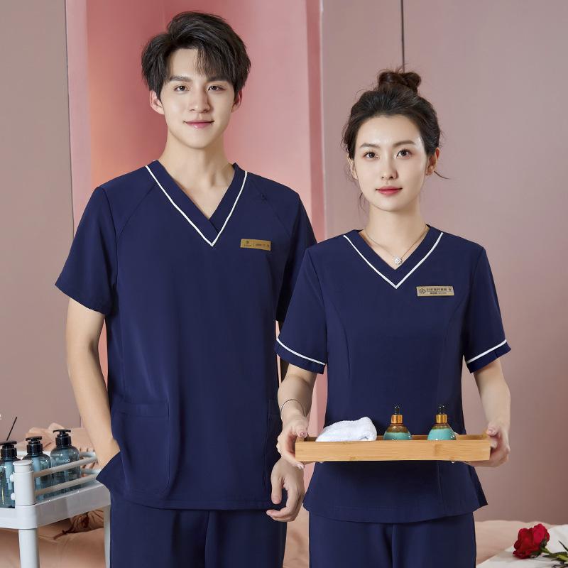 スクラブ 男女兼用 吸汗速乾 半袖 Vネック 上下セット 医療用 作業服 歯科 美容 クリニック ペットサロ..