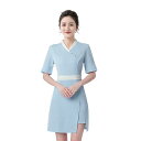 ワンピース レディース 吸汗速乾 半袖 スタンドカラー ミディ丈 美容院 美容師 フットケアサロン 美容クリニック 制服 ユニフォーム ポリエステル素材