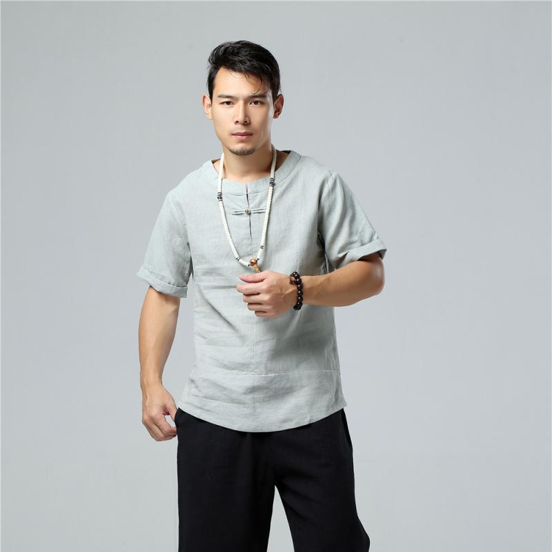 Tシャツ メンズ 接触冷感 吸湿速乾 苧麻 ラミー クルーネック 半袖 無地 ゆったり カジュアル 銅ボタン..