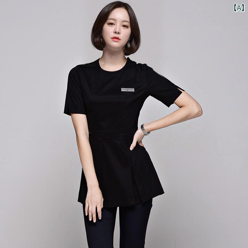 ユニフォーム レディース 吸汗速乾 美容師 エステ スパ フットケア 足つぼ サロン 上品 春夏 作業服 制服 セットアップ ツーピース パンツスタイル(x2)