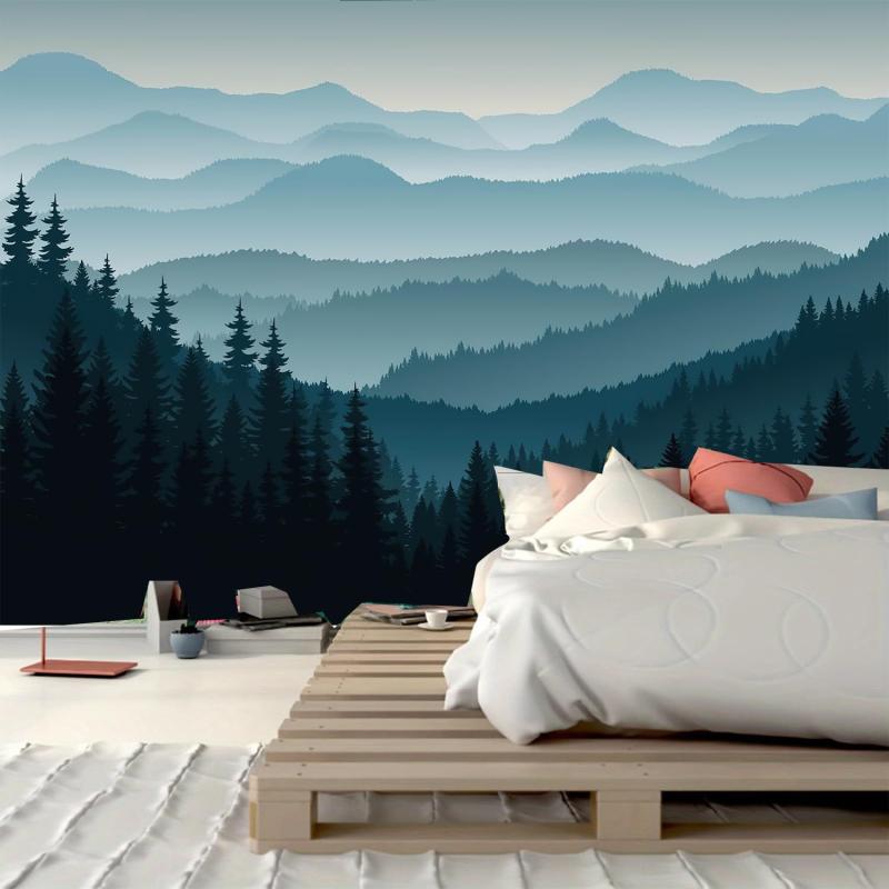 タペストリー 北欧風 洗える ウォッシャブル ポリエステル 幻想的な霧の森 山岳 松の木 水彩画風 ウォールアート リビング 寝室 書斎 目隠し 間仕切り 背景布 壁飾り