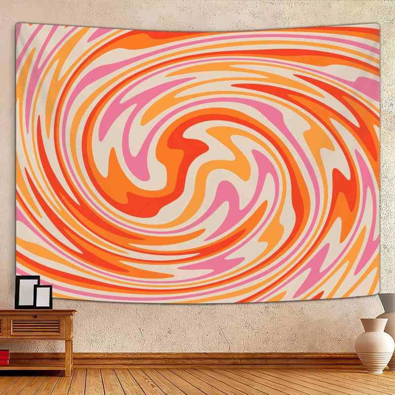 タペストリー 抽象柄 渦巻き模様 レトロ 北欧 ヴィンテージ モダン 黄色 イエロー 寝室 リビング 部屋 インテリア 壁掛け 壁飾り ウォールデコレーション ポリエステル 洗濯機 洗える ウォッシャブル