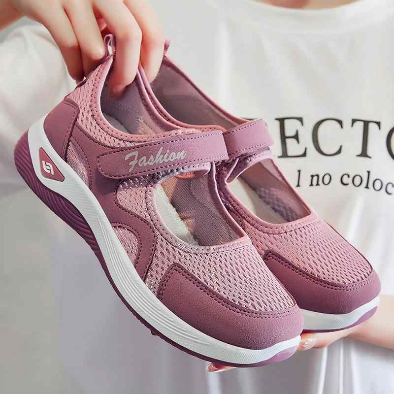 スニーカー レディース ミセス ママ 軽量 通気性 メッシュ フライニット 面ファスナー スリッポン 浅履き ラウンドトゥ フラットヒール 耐久性 カジュアル 春夏