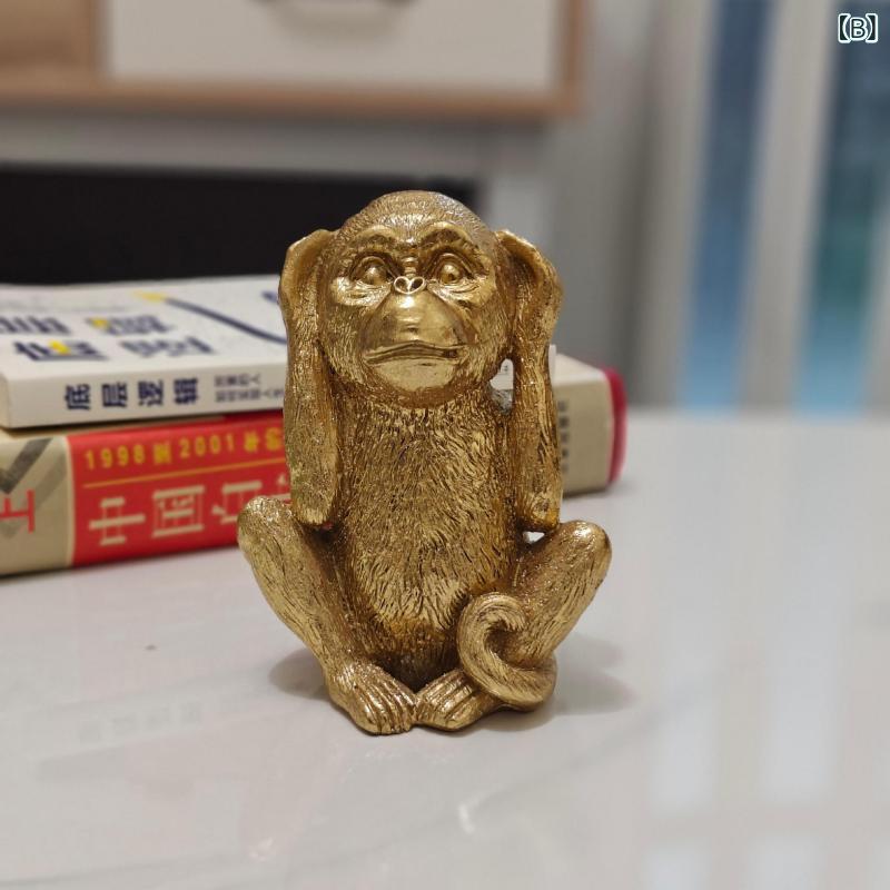 置物 ゴールド色 樹脂製 三猿 モンキー 見ざる 言わざる 聞かざる おしゃれ かわいい モダン シンプル インテリア リビング オフィス デスク 書斎 3体セット 飾り [3]