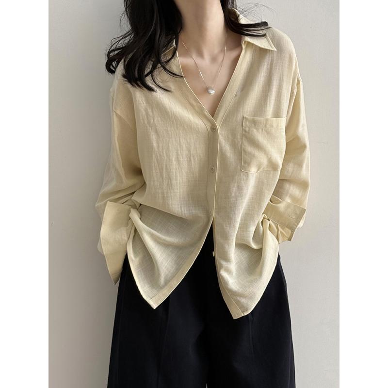 シャツ レディース UV対策 接触冷感 吸湿速乾 テンセル麻 長袖 無地 Vネック ゆったり ミドル丈 シングルボタン 羽織り 着回し シンプル カジュアル 秋冬