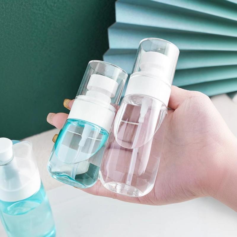 スプレーボトル 透明 ミスト 携帯用 プッシュ式 旅行 フェイスケア 保湿 化粧水 香水 スキンケア お試し 小分け PET製 モダン シンプル 30ml 60ml 100ml クリア ブルー(x2)
