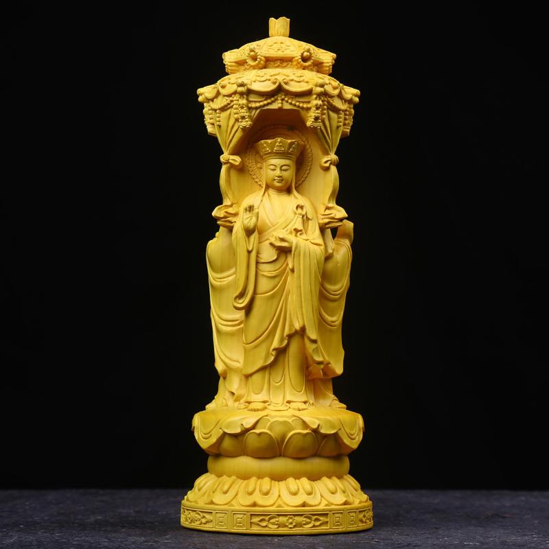 仏像 黄楊木製 ツゲ材 手彫り 彫刻 精巧な作り 円柱形 娑婆三聖 釈迦如来 地蔵菩薩 観音菩薩 立像 置物 新中国風 モダン アジアン インテリア 開運 飾り物 癒し