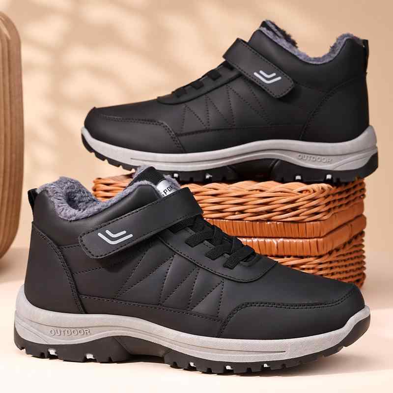 スノーブーツ ユニセックス 裏ボア 保温 防寒 合成皮革 厚手 マジックテープ アウトドア カジュアル フラットヒール 大きいサイズ ラウンドトゥ