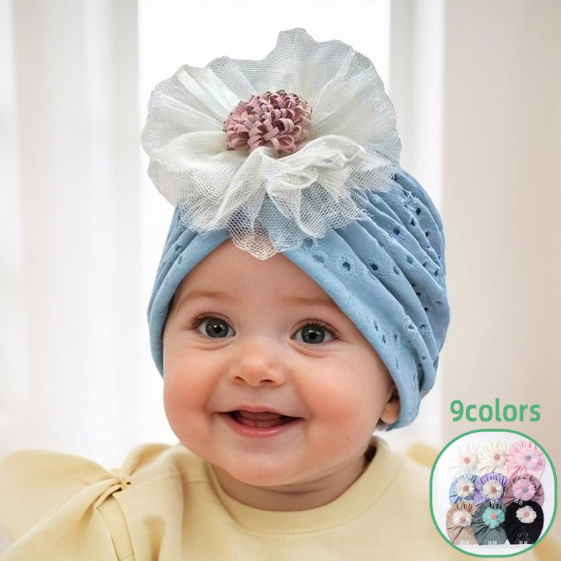 ベビー 帽子 新生児 赤ちゃん 通気性 デリケートな頭部保護 レース 花柄 透かし編み かわいい 日よけ キャップ 春夏用 欧米風 おしゃれ 軽量 ポリエステル 多色展開
