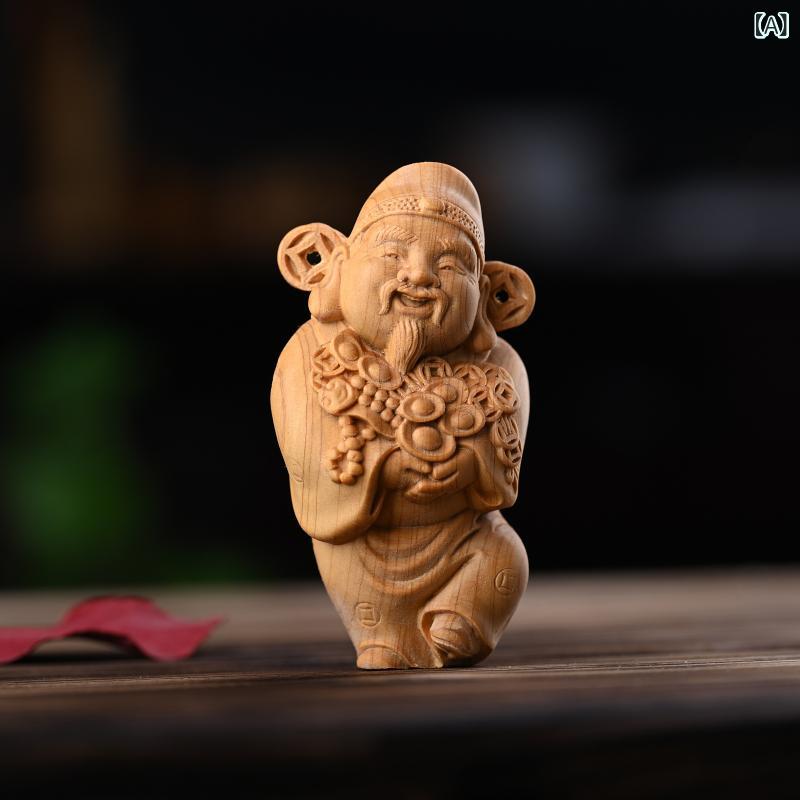 置物 メンズ 男性用 ストレス解消 金運招来 財運アップ ツゲ材 無垢材 彫刻 財神様 仏像 携帯用 手持ち飾り 握り飾り 工芸品 縁起物 小型置物 [2]