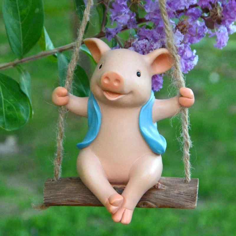 ガーデンオーナメント ゆらゆら ブランコ 動物 吊り下げ 置物 レジン製 かわいい 庭 玄関 ベランダ バ..