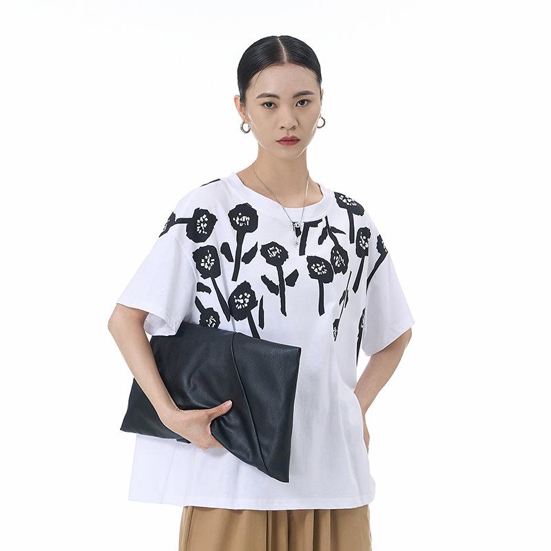 Tシャツ レディース 大きいサイズ ゆったり 体型カバー 綿100% クルーネック 半袖 プルオーバー 花柄 プリント おしゃれ カジュアル 日韓風 春夏 フリーサイズ 多色展開