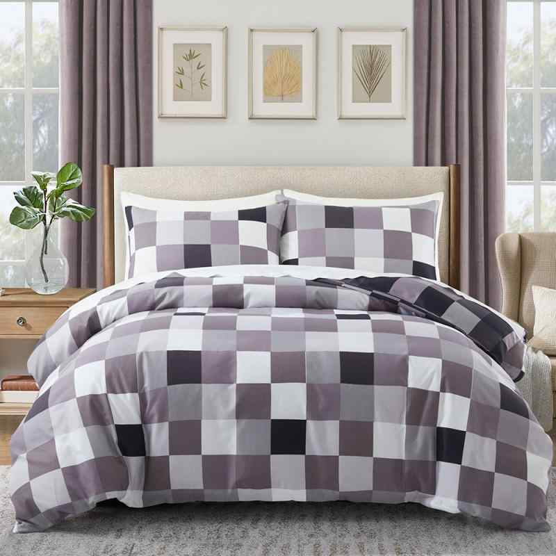 布団カバー ボックスシーツ 枕カバー 3点セット 北欧風 チェック柄 クラシック 両面プリント ポリエス..