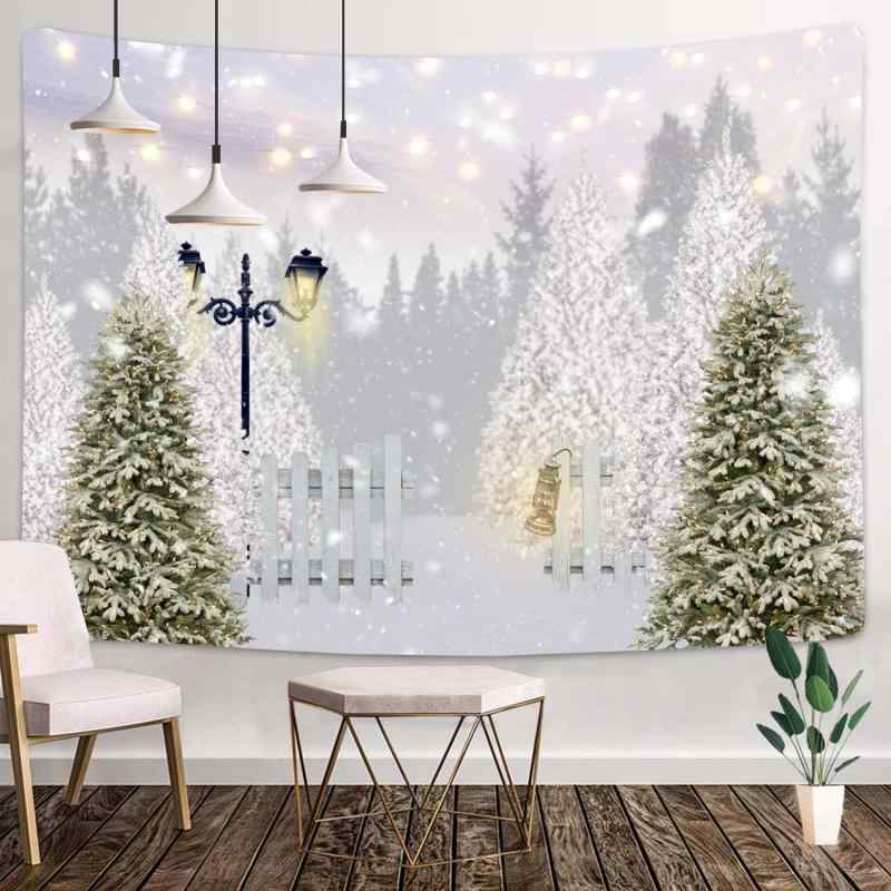 タペストリー 壁掛け 装飾 丸洗いOK 北欧風 冬の幻想的な森の雪景色 クリスマスツリー 白い雪の結晶 ポリエステル製 リビング 寝室 子供部屋 玄関 クリスマス 新年