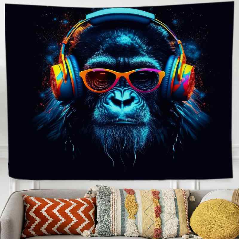 タペストリー おしゃれ グラフィティ ゴリラ モンキー アニマル柄 ユニークデザイン ブラック 壁掛け ..