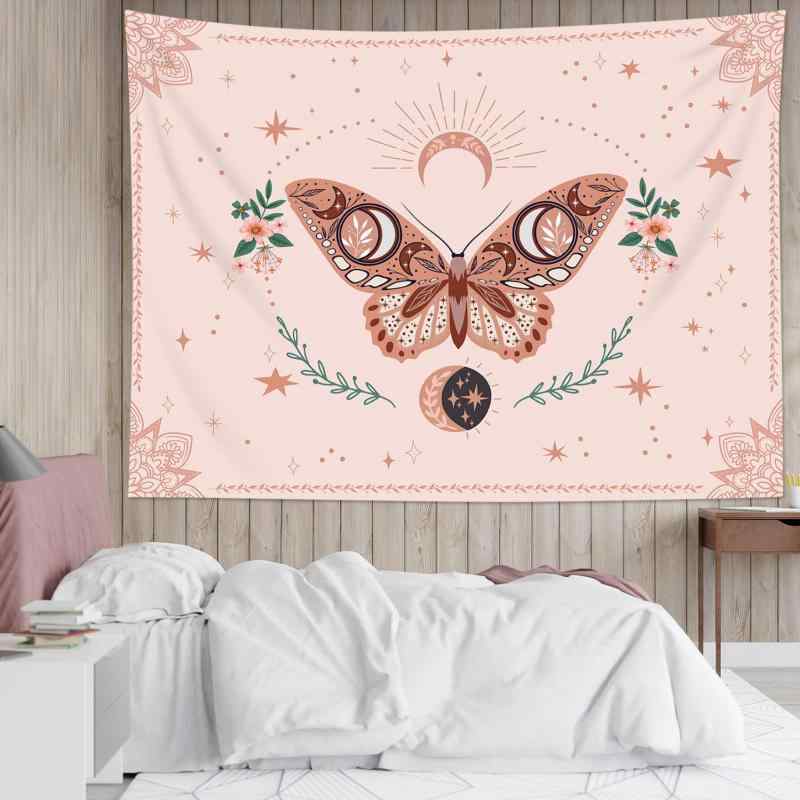 タペストリー ピンク 蝶々 花 ボタニカル マンダラ サイケデリック 星月柄 北欧風 ボヘミアン おしゃれ..