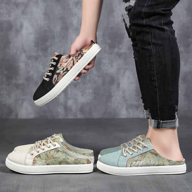 サンダル メンズ 快適 通気性 軽量 スリッポン ローカット 浅履き ラウンドトゥ フラットソール 花柄 ..