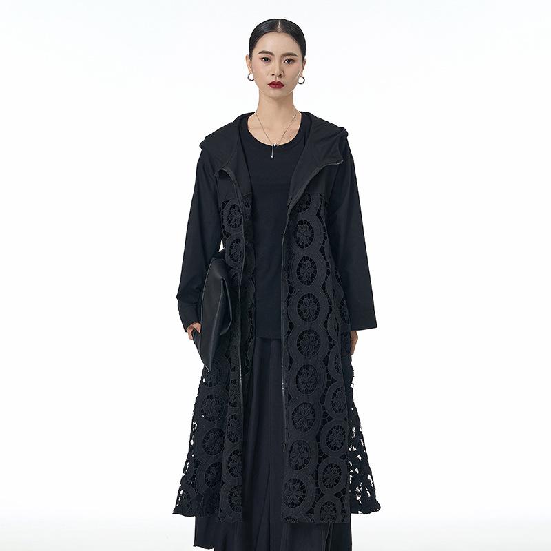 ロングアウター レディース フード付き ジップアップ 透かし編み ゆったり 大きいサイズ 着痩せ効果 長袖 春夏