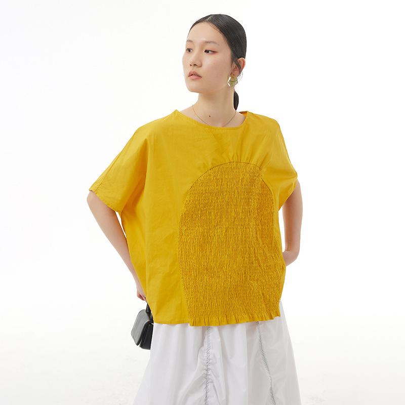 トップス レディース 大きいサイズ ゆったり 体型カバー 着痩せ 春夏 デザイン 欧米風 おしゃれ 個性的 クルーネック 綿 コットン ストリート 無地