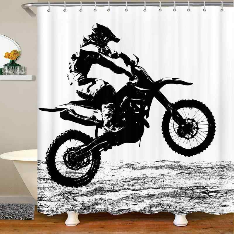 シャワーカーテン メンズ 防水 モトクロス オフロードバイク エクストリームスポーツ ロックスタイル ..