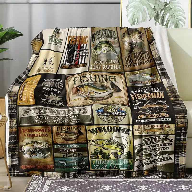ブランケット フランネル 魚柄 釣り好き フィッシング愛好家向け ふわふわ ソフトタッチ 軽量 保温 ソファ オフィス アウトドア キャンプ 昼寝 ひざ掛け 車中泊