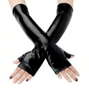 手袋 セクシー エナメル素材 ミドル丈 指なし オープンフィンガー ストレッチ フィット コスプレ 衣装 イベント ダンス ステージ ゴシック パンク ダーク系...